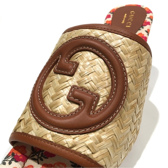 GUCCI INTERLOCKING G RAFFIA HEELED SLIDES -WOMEN’S US 8.5 -NEW - Picture 7 of 11